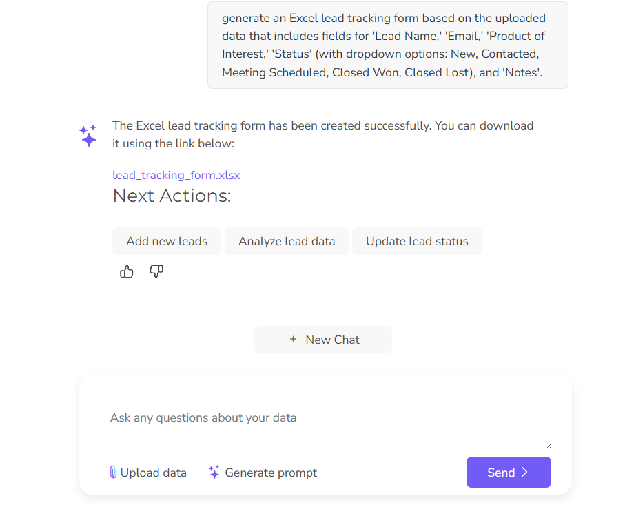 automate spreadsheets with excel ai, example with ai performing task